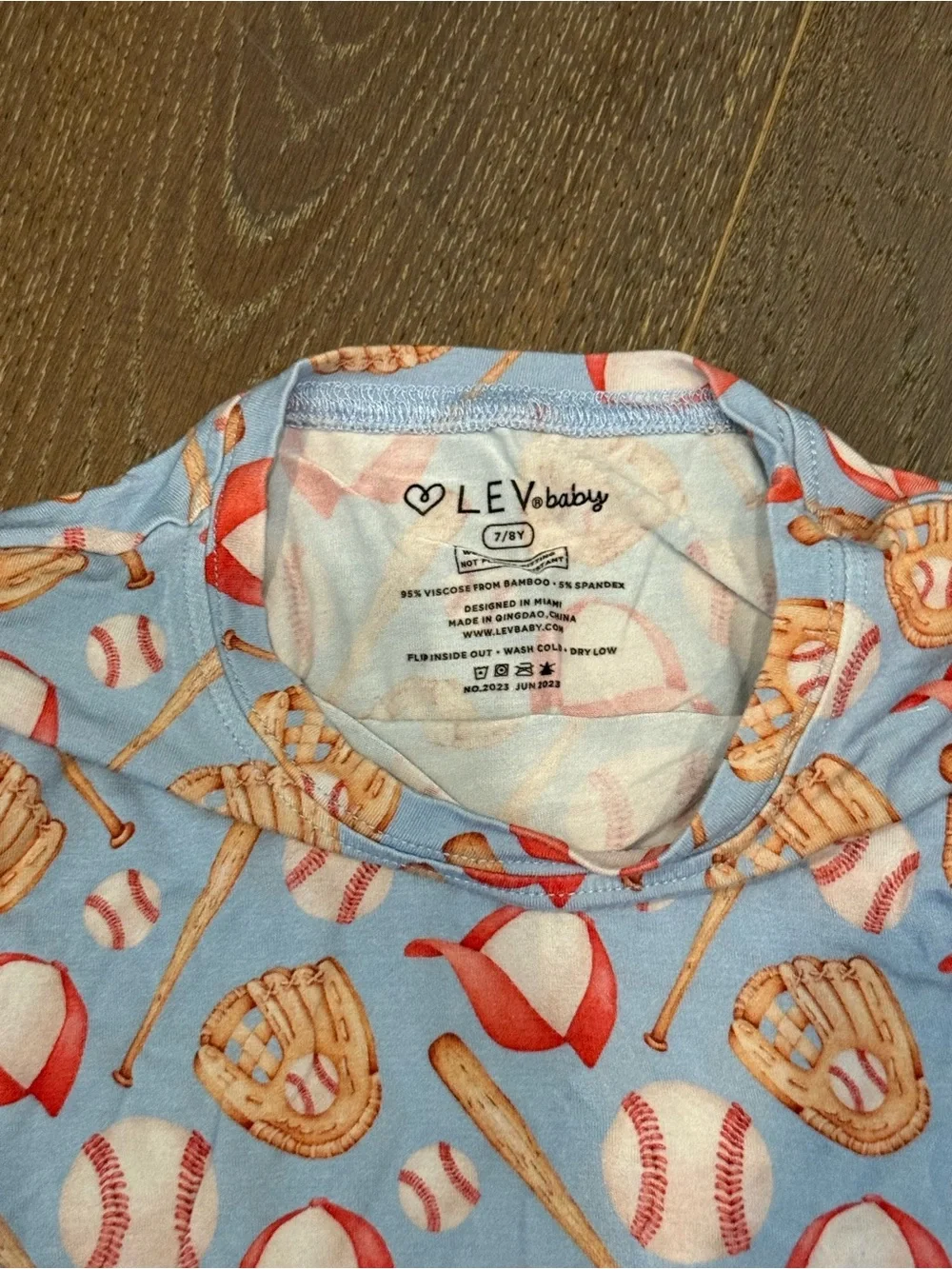 Children's Blue Baseball Print Bamboo Pajama Set